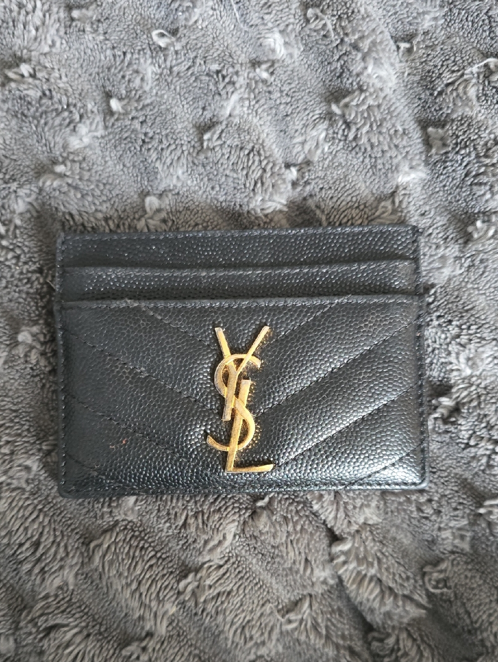 Saint Laurent Black Quilted Leather Card Holder with Gold YSL Emblem